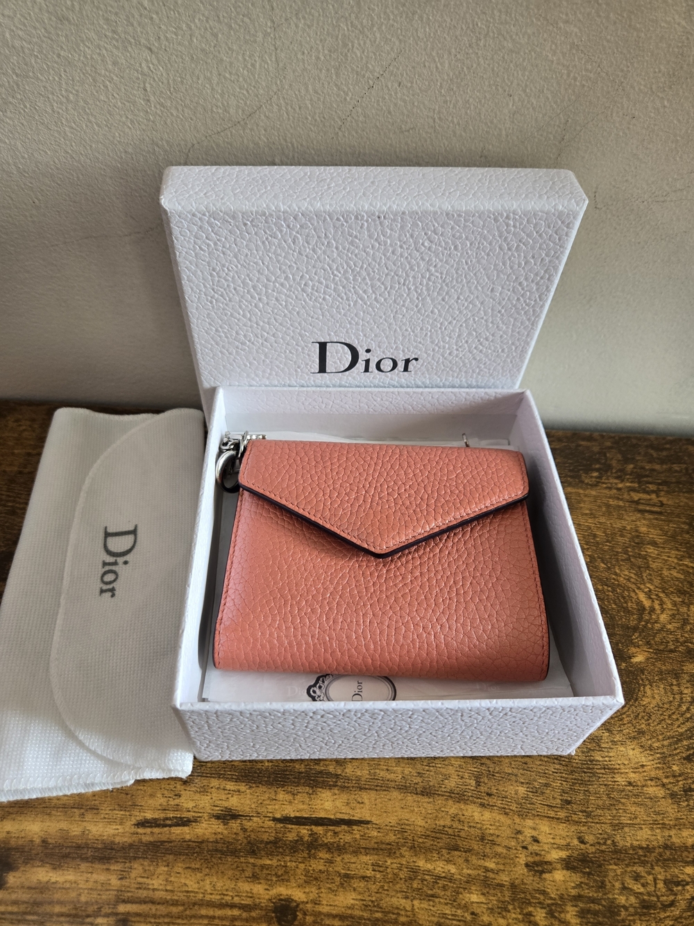 Dior Coral Pink Pebbled Leather Wallet - Luxury Compact Wallet